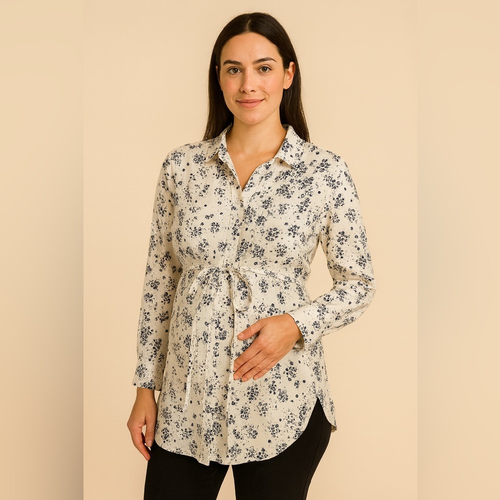 Isabel Maternity by Ingrid & Isabel Cream Floral Button-Down Maternity Shirt